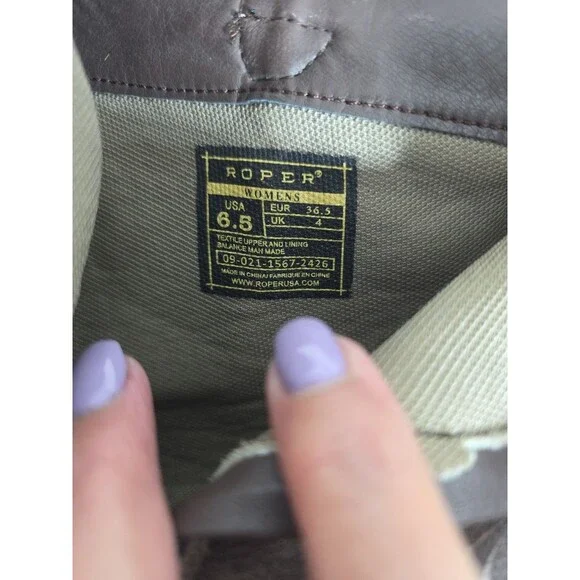 Roper Boots Women’s 6.5 Short Stuff Western Embroidery Snip Toe Brown Zip Ankle - Picture 4 of 8